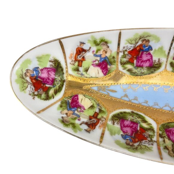 Antique Royal Vienna Courting Couple Porcelain Dish Oval Tray Gold Trim Beehive - Picture 7 of 10